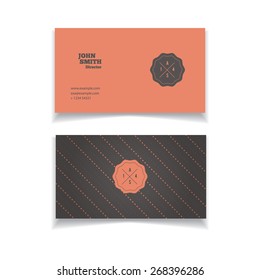 Business card, orange front, pattern back