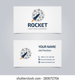 Business card with a picture of a rocket. Template corporate style