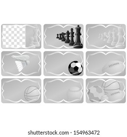 A business card with a picture of sports equipment. The illustration on a white background.