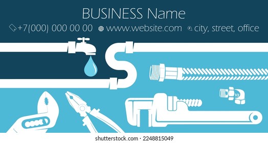 Business card for plumbing concept. Plumbing tool set. Home plumbing repair and maintenance