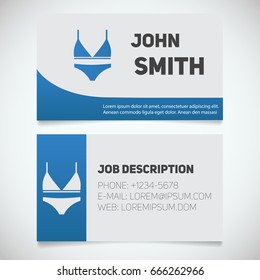 Business card print template with bra and panties logo. Manager. Women's underwear shop. Stationery design concept. Vector illustration