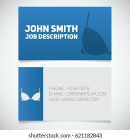 Business card print template with brassiere logo. Women's underwear shop. Stationery design concept. Vector illustration