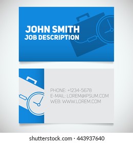 Business card print template with briefcase and clock logo. Easy edit. Manager. Work management. Stationery design concept. Vector illustration