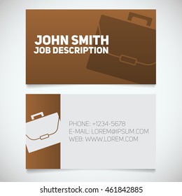 Business card print template with briefcase logo. Easy edit. Work management. Businessman. Lawyer. Stationery design concept. Vector illustration