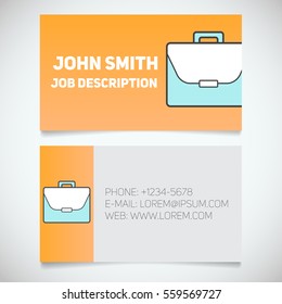 Business card print template with briefcase logo. Manager. Businessman. Advocate. Lawyer. Stationery design concept. Vector illustration