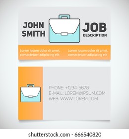 Business card print template with briefcase logo. Manager. Work management. Businessman. Advocate. Lawyer. Stationery design concept. Vector illustration