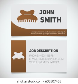 Business card print template with claw hair clip logo. Hairdresser. Women's hair accessories shop. Stationery design concept. Vector illustration
