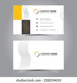 Business card print template with company logo. gray and yellow colors. Clean flat design. Vector illustration.