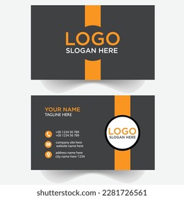Business card print template with company logo. Black and yellow colors. Clean flat design. Vector illustration.
