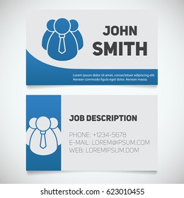 Business card print template with company personnel logo. Manager. Director. Employer. Stationery design concept. Vector illustration