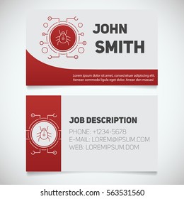 Business card print template with computer virus bug logo. Programmer. Cyber security. Stationery design concept. Vector illustration