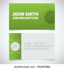 Business card print template with computer virus bug logo. Programmer. Cyber security. Stationery design concept. Vector illustration