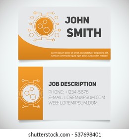 Business card print template with connection logo. Easy edit. Network administrator. Stationery design concept. Vector illustration