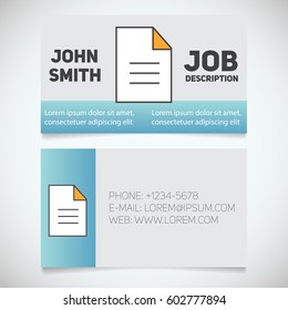 Business card print template with document logo. Manager. Secretary. Editor. Writer. Stationery design concept. Vector illustration