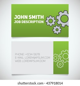 Business card print template with gears logo. Mechanic. Watchmaker. Machinist. Cogwheels. Stationery design concept. Vector illustration