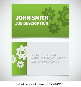 Business card print template with gears logo. Easy edit. Mechanic. Machinist. Cogwheels. Stationery design concept. Vector illustration