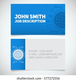Business card print template with globe logo. Programmer. Internet service provider. Stationery design concept. Vector illustration