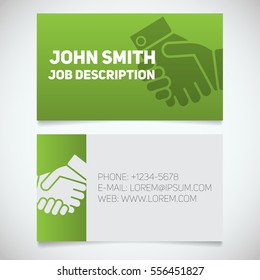 Business card print template with handshake logo. Negotiator. Partnership. Stationery design concept. Vector illustration