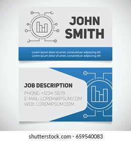 Business card print template with income growth chart logo. Marketer. Stockbroker. Stationery design concept. Vector illustration