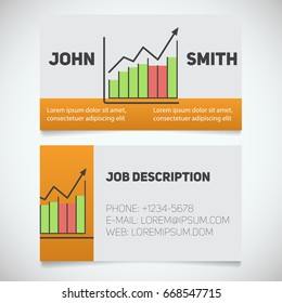 Business card print template with income growth chart logo. Manager. Marketer. Stockbroker. Stationery design concept. Vector illustration