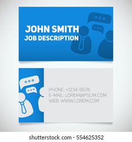 Business card print template with interview logo. Manager. Journalist. Employer. Stationery design concept. Vector illustration