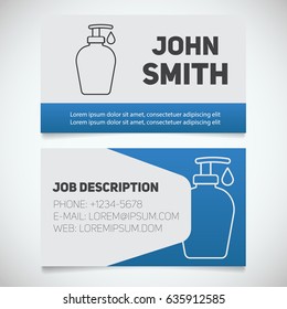 Business card print template with liquid soap logo. Spa salon cosmetologist. Stationery design concept. Vector illustration