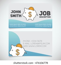 Business card print template with piggy bank logo. Easy edit. Banker. Economist. Stationery design concept. Vector illustration