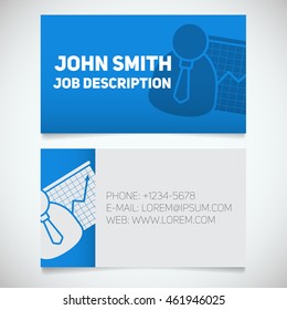 Business card print template with presentation graph logo. Easy edit. Marketer. Stockbroker. Stationery design concept. Vector illustration