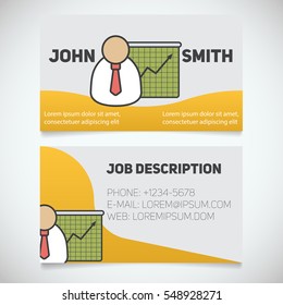 Business card print template with presentation graph logo. Marketer. Stockbroker. Stationery design concept. Vector illustration