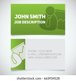 Business card print template with presentation graph logo. Marketer. Stockbroker. Jobber. Analyst. Manager. Stationery design concept. Vector illustration