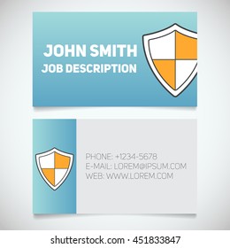 Business card print template with shield logo. Easy edit. Protection. Guard. Cyber security. Stationery design concept. Vector illustration
