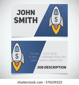 Business card print template with spaceship logo. Manager. Startup manager. Business coach. Goal achievement symbol. Stationery design concept. Vector illustration