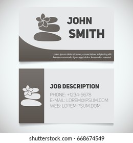 Business card print template with stones for massage logo. Manager. Massagist. Masseur. Stationery design concept. Vector illustration