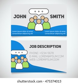 Business card print template with teamwork logo. Easy edit. Business meeting. Conference. Stationery design concept. Vector illustration