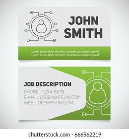 Business card print template with user logo. Manager. Programmer. System administrator. Stationery design concept. Vector illustration