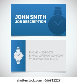 Business card print template with wristwatch logo. Women's accessories shop. Stationery design concept. Vector illustration