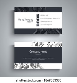 Business card with printed circuit board in white blue design