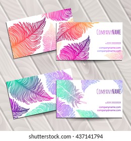 Business card with rainbow feathers svg