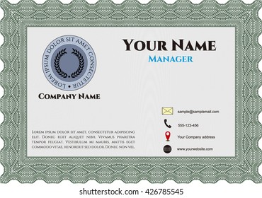 Business card, retro style. Vector illustration. Artistry design. With complex linear background. 