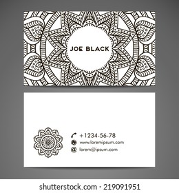 Business card. Round Ornament Pattern. Vintage decorative elements. Hand drawn background. Islam, Arabic, Indian, ottoman motifs.