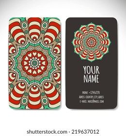 Business card. Round Ornament Pattern. Vintage decorative elements. Hand drawn background. Islam, Arabic, Indian, ottoman motifs.