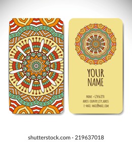 Business card. Round Ornament Pattern. Vintage decorative elements. Hand drawn background. Islam, Arabic, Indian, ottoman motifs.