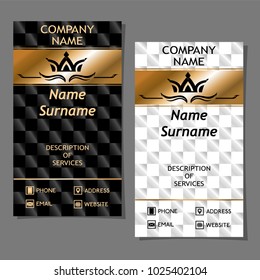 business card in Royal style on a checkerboard background in light and dark version (portrait format)