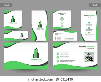 Business card set with front and back presentation.