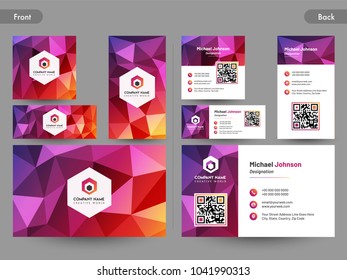 Business card set with front and back presentation.