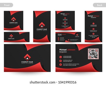 Business card set with front and back presentation.