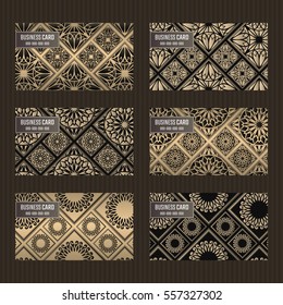 Business Card Set. Golden Foil Decorative Elements. Ornamental Floral Cards With Ornate Patterns. Islamic, Arabic, Indian, Turkish, Pakistan, Chinese, Japanese, Asian Motifs. Vector Illustration.