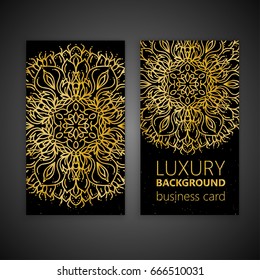 Business card set golden mandala decorative elements. Vintage decorative elements. Islam, Arabic, Indian, moroccan,spain, turkish, pakistan, motifs.
