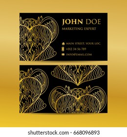 Business card set golden mandala decorative elements. Vintage decorative elements. Islam, Arabic, Indian, moroccan,spain, turkish, pakistan, motifs.