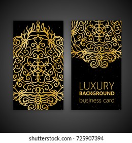 Business card set golden mandala decorative elements. Vintage decorative elements. Islam, Arabic, Indian, moroccan,spain motifs